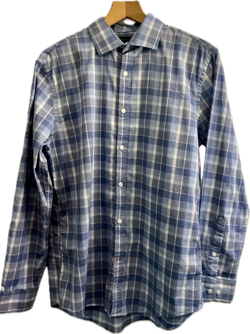 Tommy Hilfiger Slim Fit Stretch Blue Plaid Button-Down Shirt Men’s 16 34/35